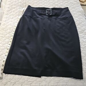 CACHE Black Pencil Skirt w/ Patent Leather Buckle – Size 6